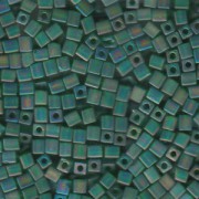 Miyuki Würfel Perlen, Cube, Square Beads 1,8mm 0146FR transparent rainbow matt Green 12gr