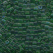 Miyuki Würfel Perlen, Cube, Square Beads 4mm 0179 transparent rainbow Green - Gold 20gr