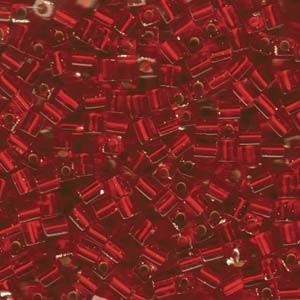 Miyuki Würfel Perlen, Cube, Square Beads 4mm 0010 transparent silverlined Christmas Red 20gr
