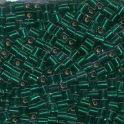 Miyuki Würfel Perlen, Cube, Square Beads 4mm 0017 transparent silverlined Christmas Green 20gr