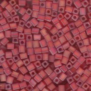 Miyuki Würfel Perlen, Cube, Square Beads 1,8mm 0140FR transparent rainbow matt Red Orange 12gr