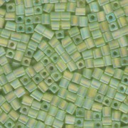 Miyuki Würfel Perlen, Cube, Square Beads 1,8mm 0143FR transparent rainbow matt Lime Green 12gr