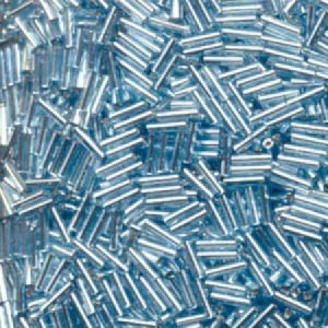 Miyuki Stäbchen Perlen Bugle Beads 6mm 0018 transparent silverlined Blue Topaz 10gr