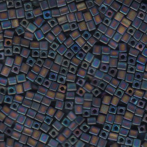 Miyuki Würfel Perlen, Cube, Square Beads 3mm 0401FR opaque matte rainbow Black 20gr