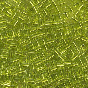Miyuki Würfel Perlen, Cube, Square Beads 1,8mm 0014 transparent silverlined Lime Green 12gr