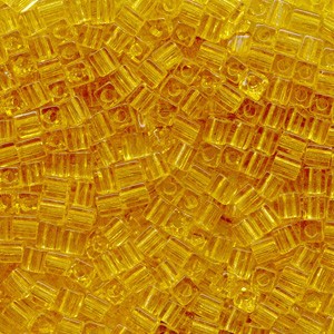 Miyuki Würfel Perlen, Cube, Square Beads 1,8mm 0132 transparent Light Gold 12gr