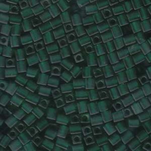 Miyuki Würfel Perlen, Cube, Square Beads 4mm 0147F transparent matt Dark Green 20gr