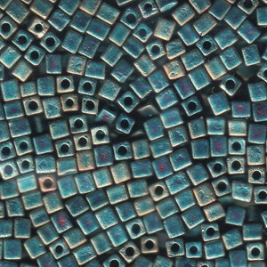 Miyuki Würfel Perlen, Cube, Square Beads 1,8mm 2008 metallic rainbow matt Turquoise Light Green 12gr
