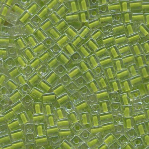 Miyuki Würfel Perlen, Cube, Square Beads 4mm 0245 insinde colorlined Lime Green 20gr